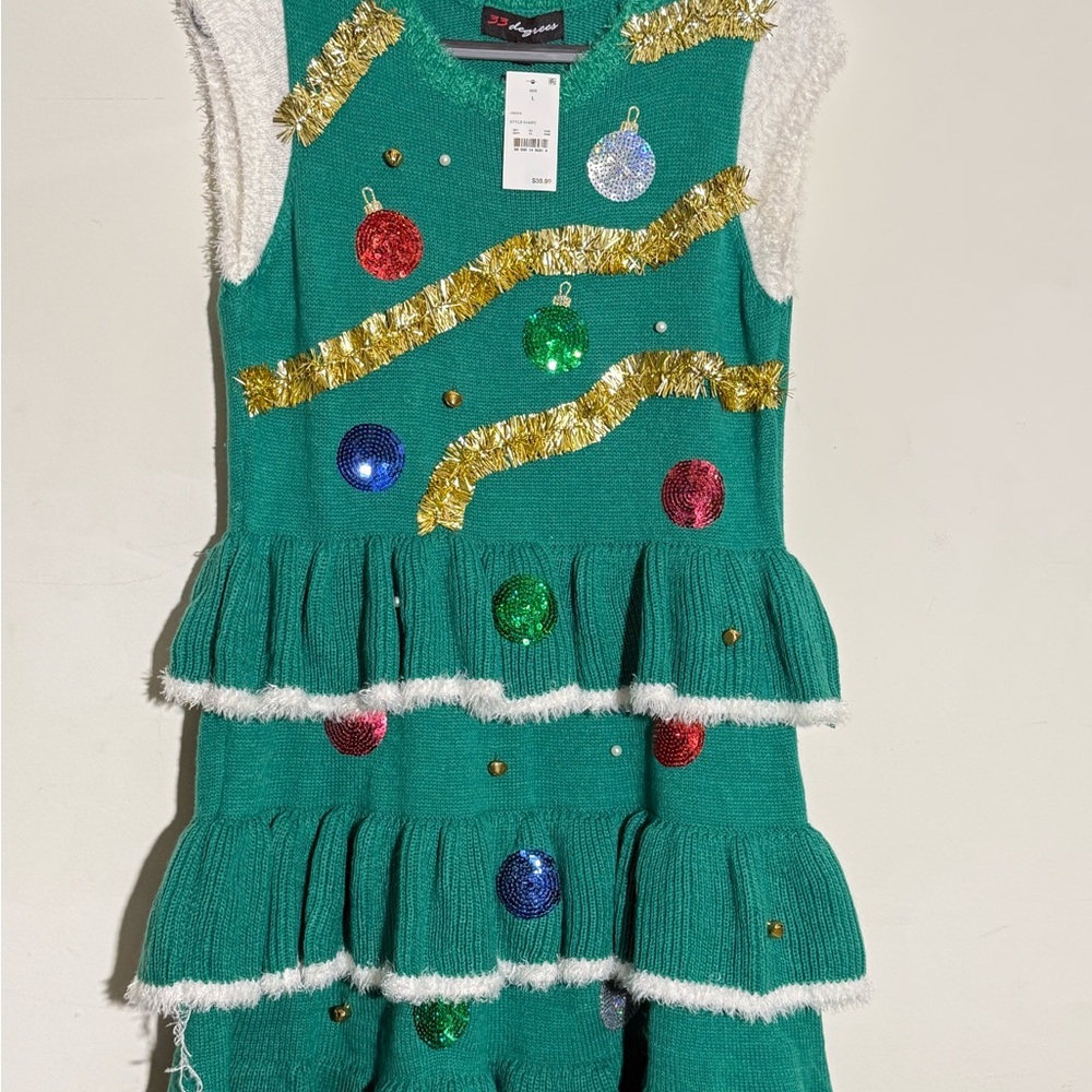 32 Degrees Holiday Green Dress with Gold and Red Highlights
